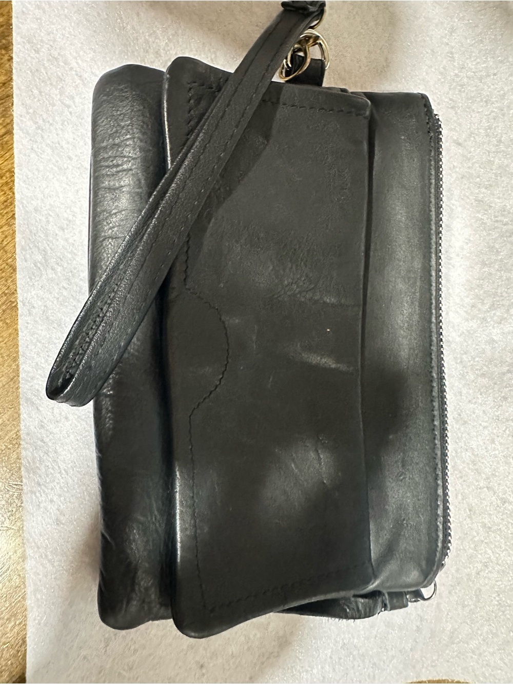 Anthropologie Day and Mood Pine Black Leather Wristlet Clutch